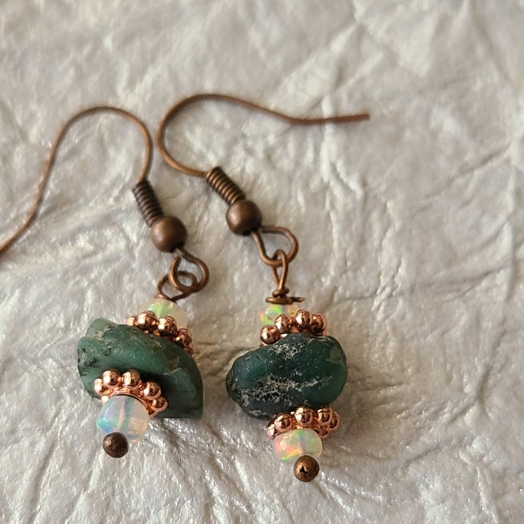 Rough Emerald And Opal Gemstone Earrings -Rough Emerald And Opal 12$